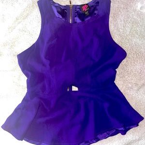 2B Bebe purple peplum top with zipper back and keyhole in front and back